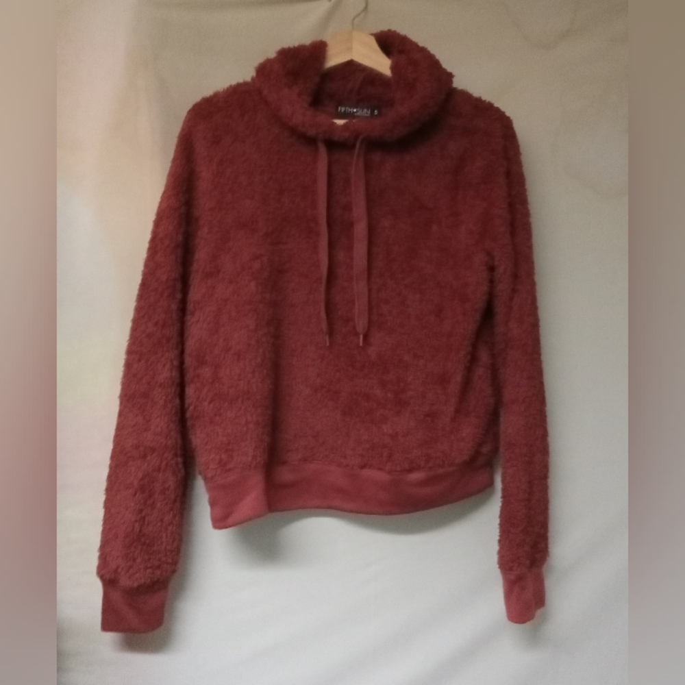 Fifth Sun Sherpa Burgundy Hoodie Juniors Sz Small Plush Very Soft